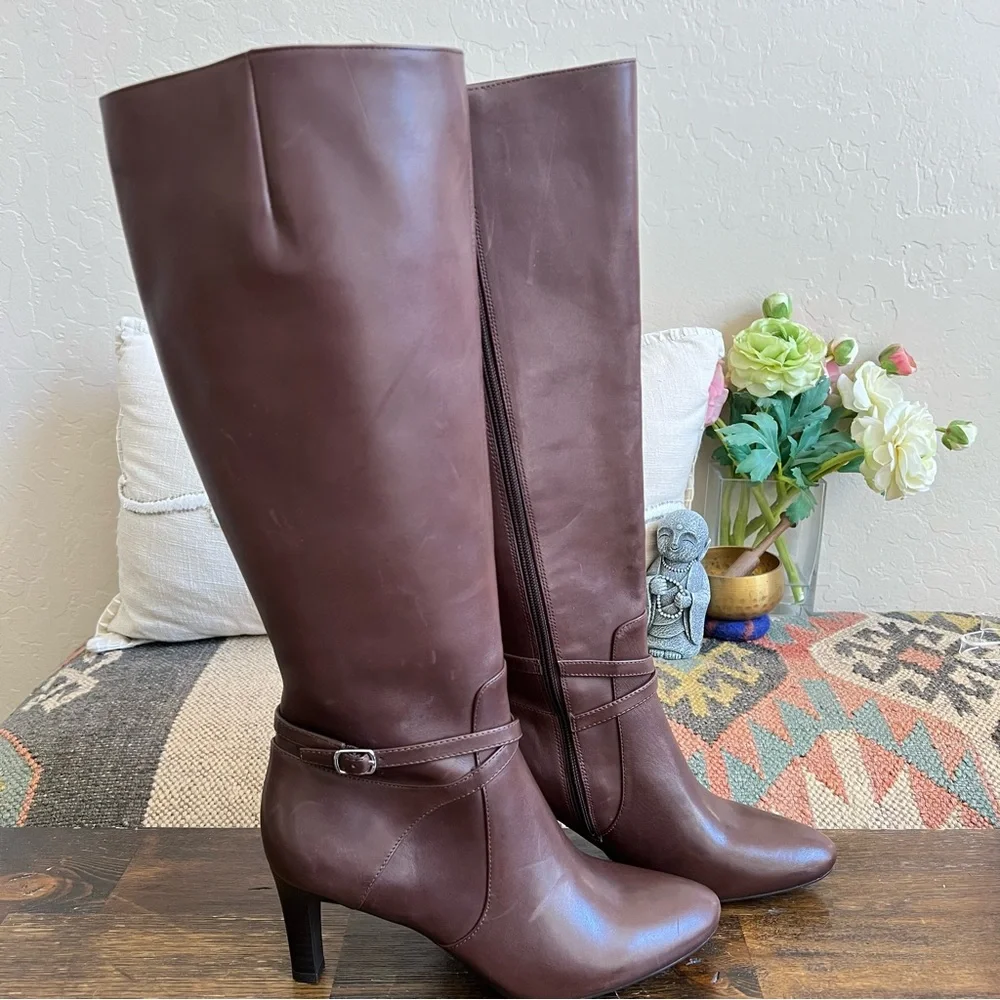 Ralph Lauren ELBERTA Leather Ankle Strap Tall Heeled Boots US8 (Black sold) - Picture 2 of 11